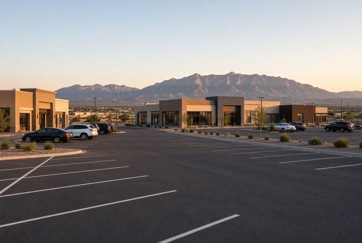 Clean commercial parking lot in the Albuquerque metro